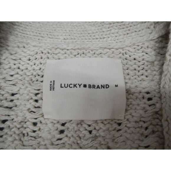 Lucky Brand Cable Knit Cardigan Women's Medium Cream Button-Up Sweater Heavy NWT - Picture 3 of 16